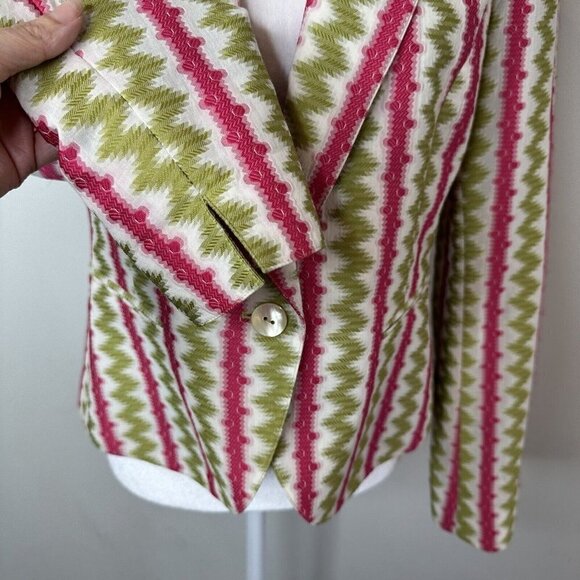 LAFAYETTE 148 New York Womens Green & Pink One Button Collar Blazer Jacket Sz 4 - Picture 4 of 12